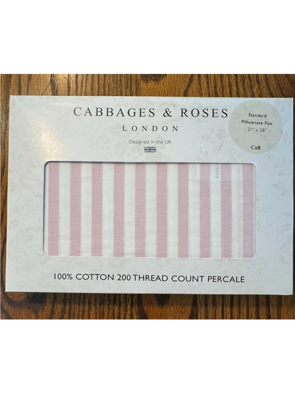 Cabbages & Roses ~ Pink Striped Pillowcase Pair ~ 21" x 28"/200TC ~ 100% Cotton
